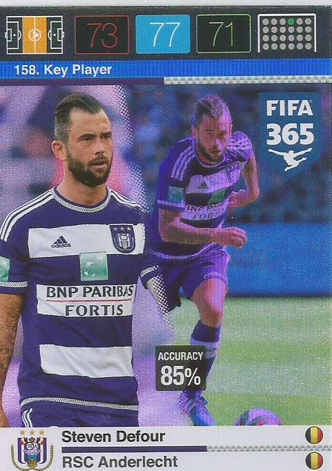 STEVEN DEFOUR - PANINI "FIFA 365" 2016 COLLECTION - FOIL "KEY PLAYER" TRADING CARD 158