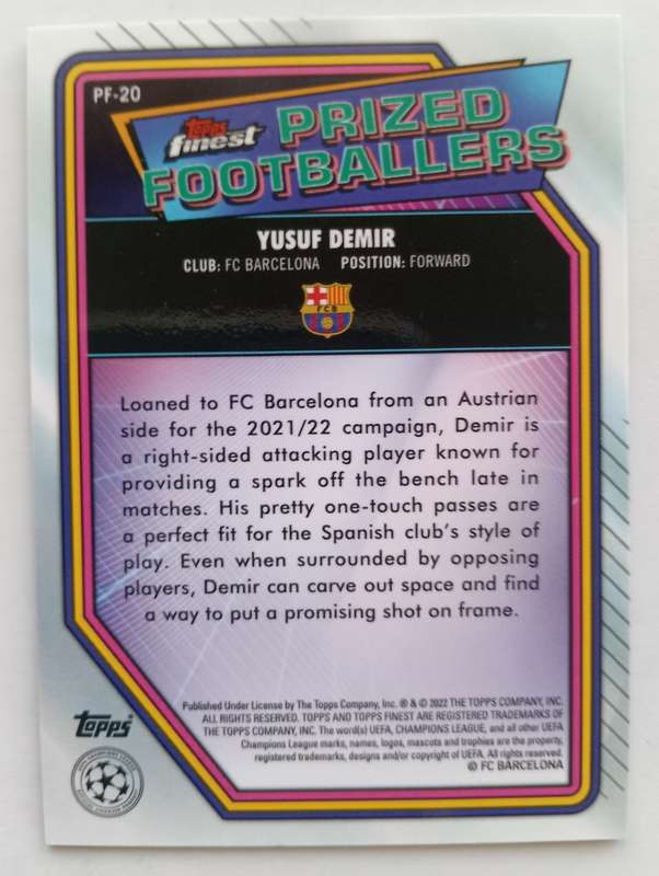 DEMIR (Barcelona) - TOPPS CHROME FINEST Champ./League 2022 - CHROME ROOKIE TRADING CARD PF20