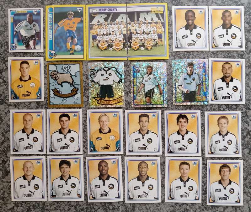 DERBY COUNTY FC - MERLIN Premier League sticker collection 1998 - COMPLETE TEAM SET OF 24 STICKERS