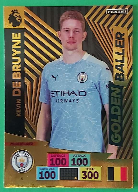 KEVIN DE BRUYNE - PANINI Adrenalyn EPL 2020/2021 - RARE GOLD `GOLDEN BALLER` TRADING CARD 3