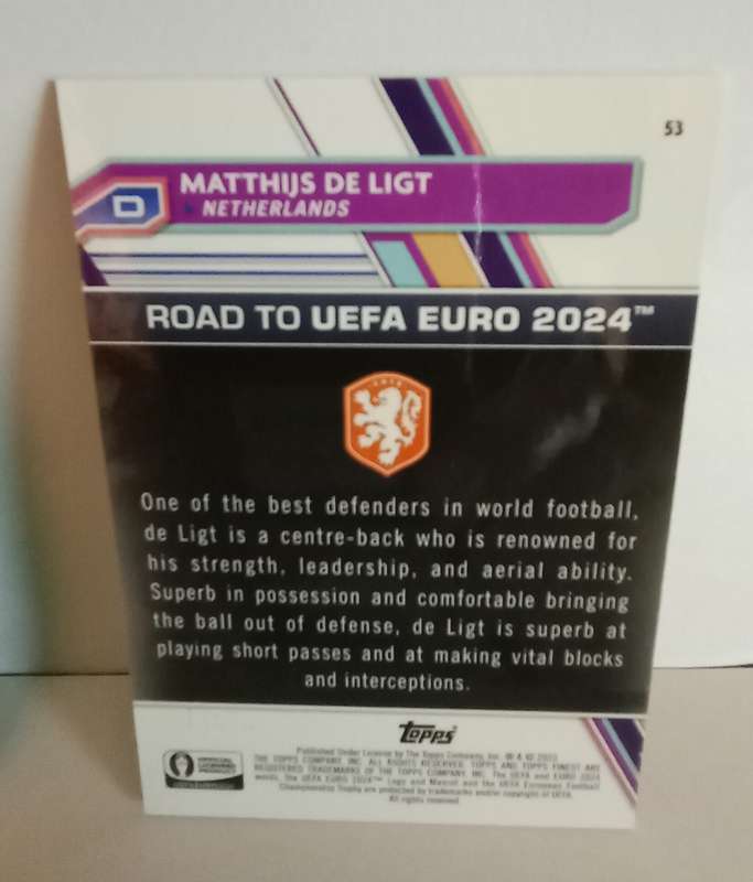 MATTHIJS DE LIGT - TOPPS FINEST Road/Euro 2024 - GREEN CHROME TRADING CARD 20 of 125