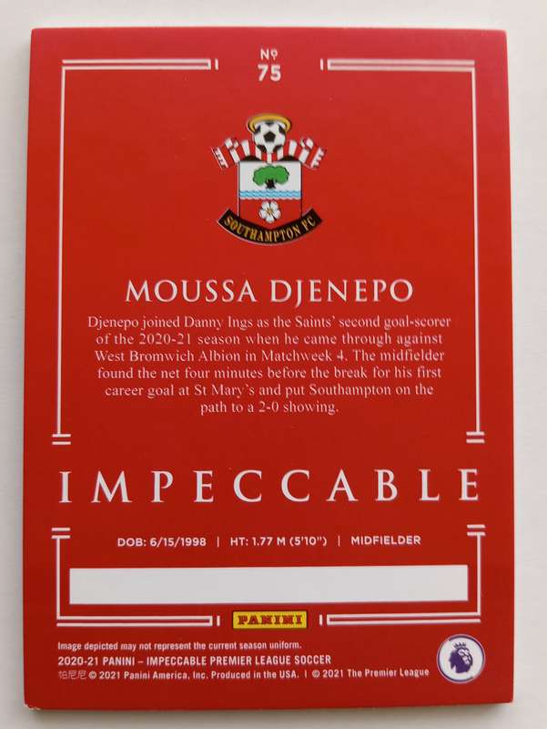 MOUSSA DJENEPO (Saints) - PANINI IMPECCABLE COLLECTION 2021 - RARE TRADING CARD 14 of 35