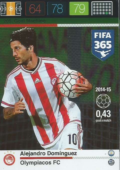 ALEJANDRO DOMINGUEZ - PANINI "FIFA 365" 2016 COLLECTION - FOIL "GOAL MACHINE" TRADING CARD 205