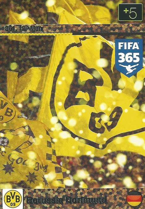 BORUSSIA DORTMUND - PANINI "FIFA 365" 2016 COLLECTION - FOIL "12th MAN" TRADING CARD 301