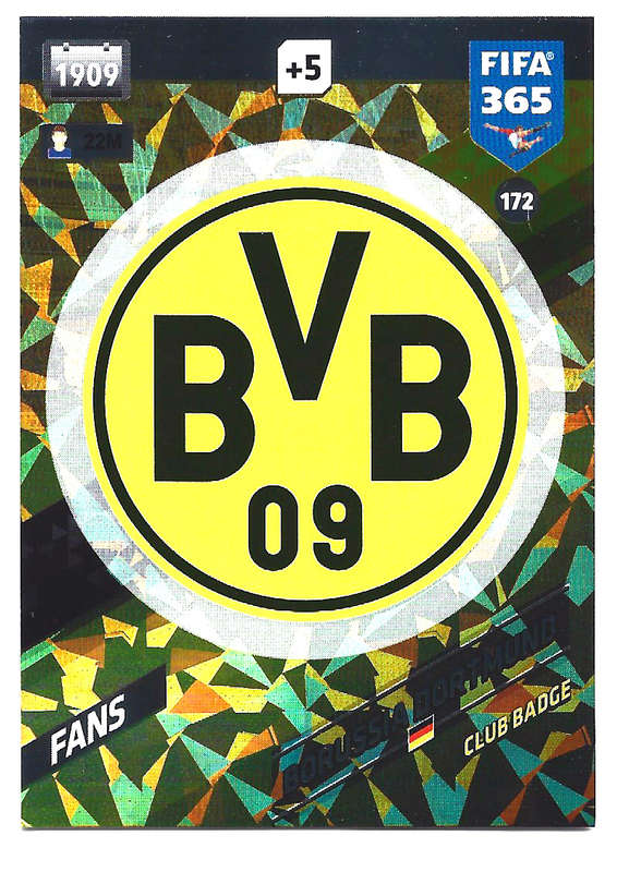 BORUSSIA DORTMUND - PANINI `FIFA 365 2018` COLLECTION - FOIL `CLUB BADGE` TRADING CARD 172