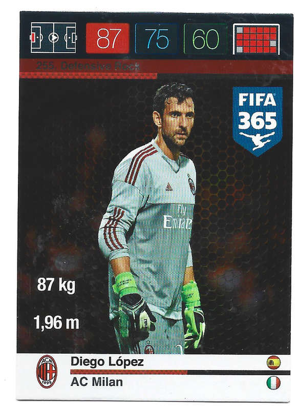 DIEGO LOPEZ - PANINI "FIFA 365" 2016 COLLECTION - FOIL "DEFENSIVE ROCK" TRADING CARD 255