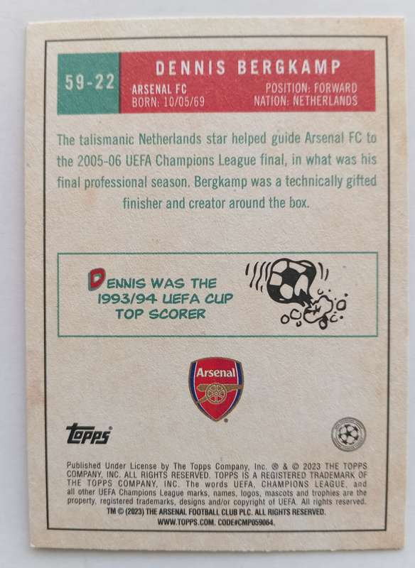 DENNIS BERGKAMP (Arsenal) - TOPPS Champions League 2023 - LEGEND TRADING CARD 59/22