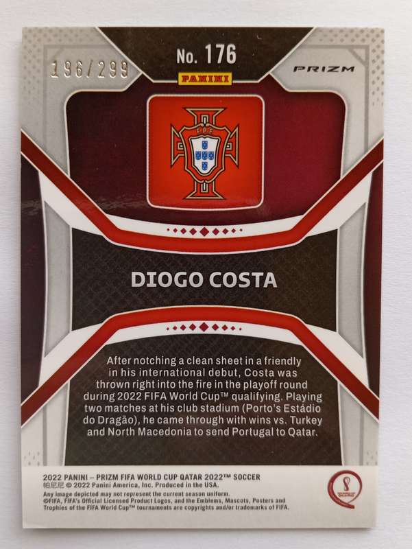 DIOGO COSTA (Portugal) - PANINI PRIZM WORLD CUP 2022 - ROOKIE BLUE CHROME TRADING CARD 196 of 299