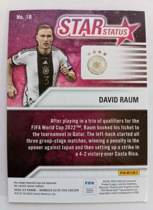 DAVID RAUM (Germany) - PANINI DONRUSS ELITE FIFA SOCCER 2023 - PINK STAR STATUS TRADING CARD 18