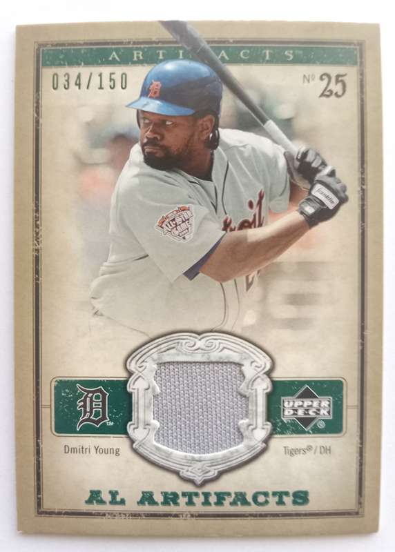 DMITRI YOUNG - UPPER DECK BASEBALL AL ARTIFACTS 2006 - RARE "GAME JERSEY" TRADING CARD 34 of 150
