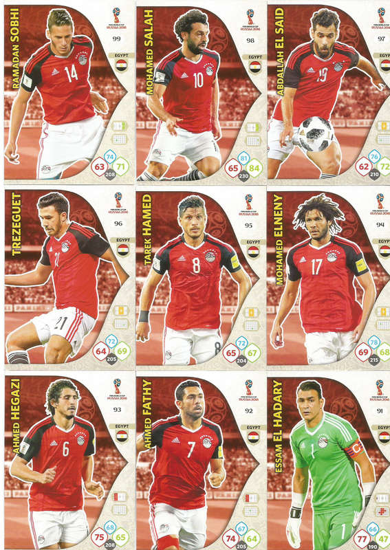 EGYPT - PANINI FIFA WORLD CUP 2018 RUSSIA - COMPLETE TEAM OF 10 `BASE and FOIL` TRADING CARDS