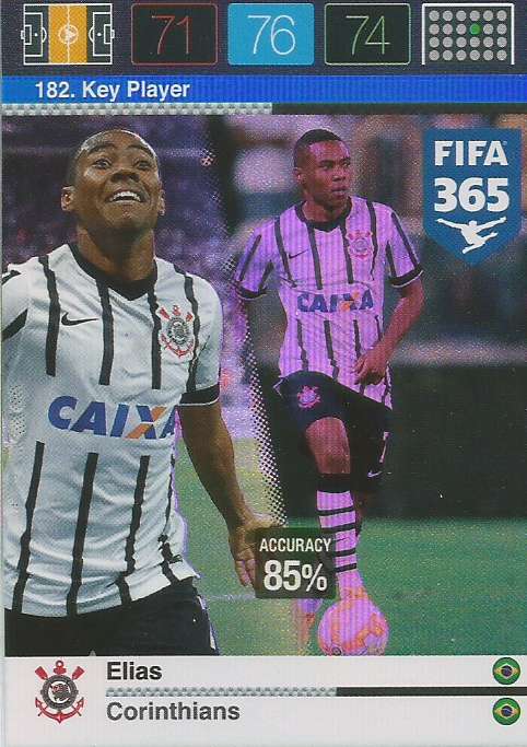 ELIAS - PANINI "FIFA 365" 2016 COLLECTION - FOIL "KEY PLAYER" TRADING CARD 182