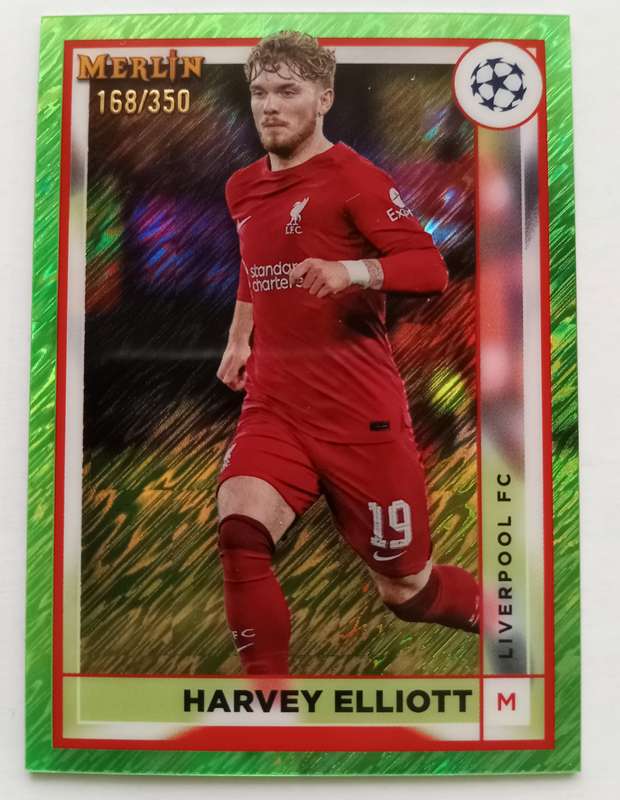 HARVEY ELLIOTT (Liverpool) - TOPPS MERLIN CHROME C/LEAGUE 2023 - NEON GREEN TRADING CARD 168 of 350
