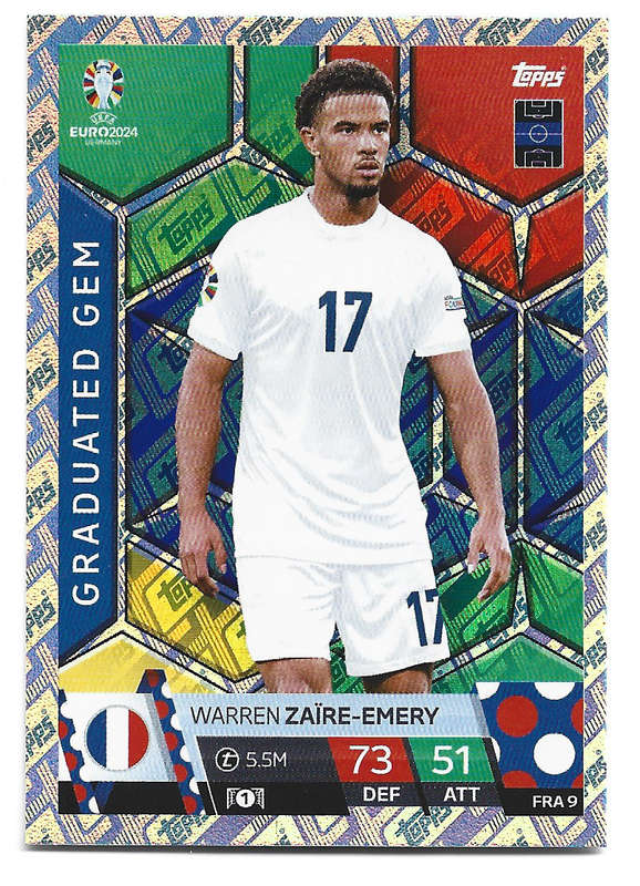 WARREN Z. EMERY - Topps `UEFA EURO 2024` Collection - FOIL`GRADUATED GEM` Trading Card FRA9