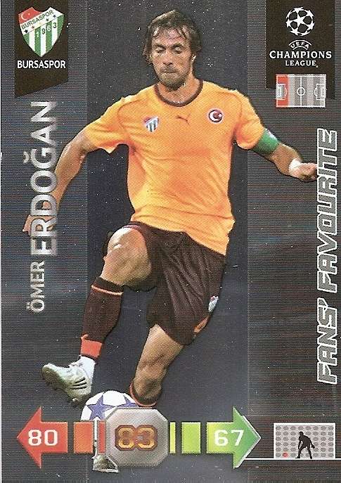 OMER ERDOGAN- PANINI `CHAMPIONS LEAGUE` 2010/2011 - FOIL `FANS FAVOURITE` TRADING CARD