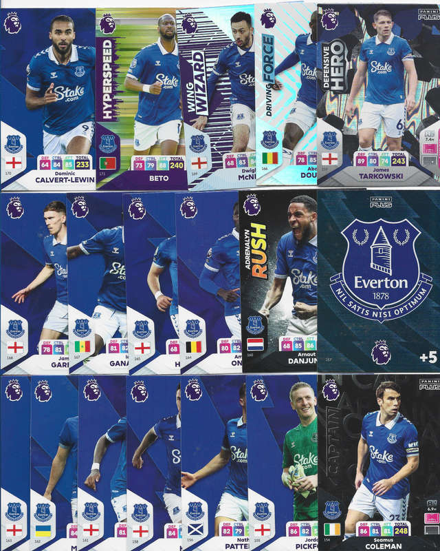 EVERTON FC - PANINI English Premier League PLUS 2024 - COMPLETE TEAM SET of 18 TRADING CARDS