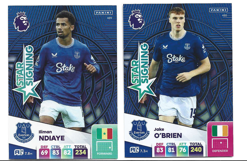 EVERTON FC  - PANINI Eng/Premier League 2025 - COMPLETE SET of 2 "STAR SIGNING" CARDS