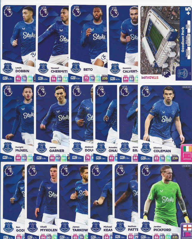 EVERTON FC  - PANINI English Premier League 2024/25 - COMPLETE TEAM SET of 23 TRADING CARDS