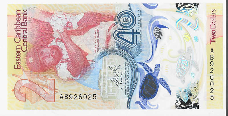 EASTERN CARIBBEAN CENTRAL BANK - 2 DOLLARS POLYMER BANK NOTE 2023 - NOTE in UNC CONDITION