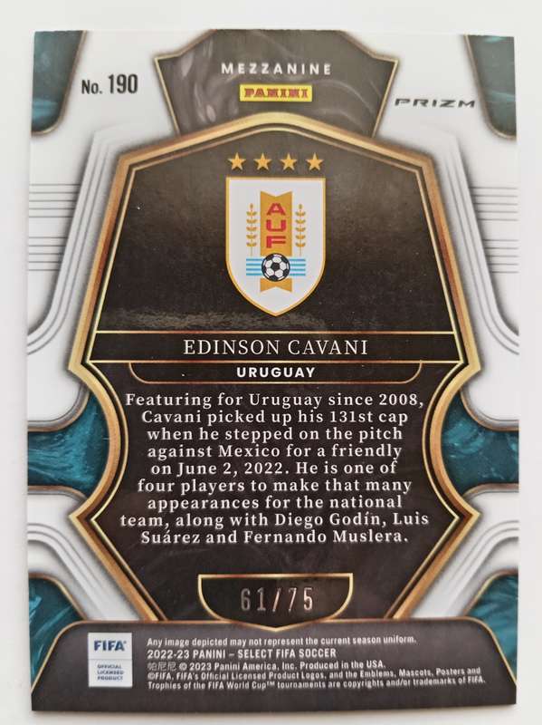EDINSON CAVANI (Uruguay) - PANINI SELECT PRIZM MEZZANINE 2023 - ORANGE PRIZM CARD 61 of 75