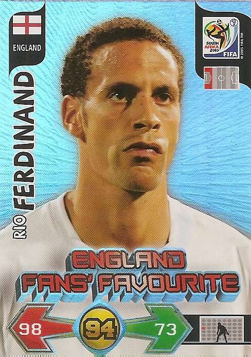 RIO FERDINAND - PANINI FIFA WORLD CUP 2010 COLLECTION - FOIL`FANS FAVOURITE` CARD- UK Edition