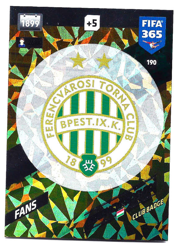 FERENCVAROS TC - PANINI `FIFA 365 2018` COLLECTION - FOIL `CLUB BADGE` TRADING CARD 190