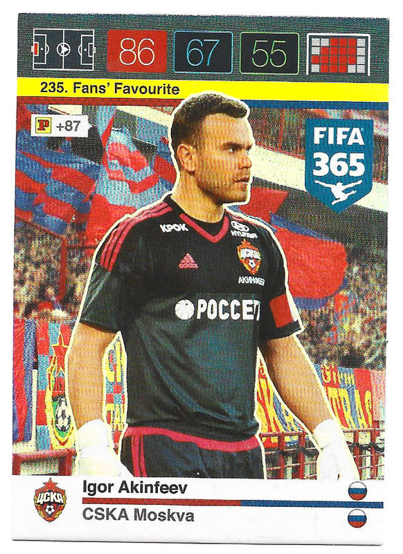 IGOR AKINFEEV - PANINI "FIFA 365" 2016 COLLECTION - FOIL "FANS FAVOURITE" TRADING CARD 235