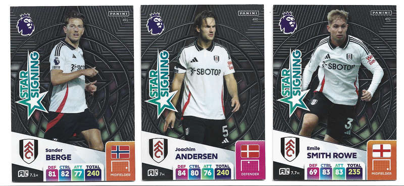 FULHAM FC  - PANINI Eng/Premier League 2025 - COMPLETE SET of 3 "STAR SIGNING" CARDS