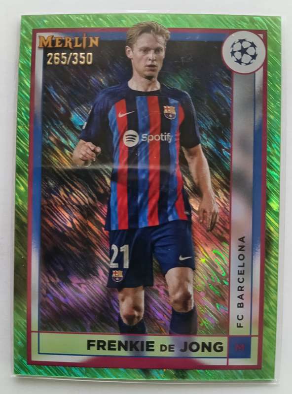 FRENKIE DE JONG (Barcelona) - TOPPS MERLIN CHROME C/LEAGUE 2023 - NEON GREEN TRADING CARD 265 of 350