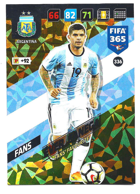 EVER BANEGA (Argentina)- PANINI `FIFA 365 2018` COLLECTION - FOIL `FANS FAVOURITE` TRADING CARD 336