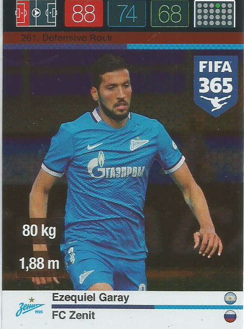EZEQUIEL GARAY - PANINI "FIFA 365" 2016 COLLECTION - FOIL "DEFENSIVE ROCK" TRADING CARD 261