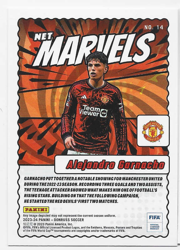 ALEJANDRO GARNACHO - PANINI DONRUSS 2023/2024 - "NET MARVELS" BRONZE TRADING CARD 14