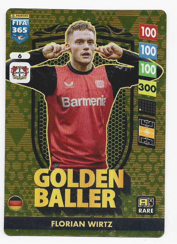 FLORIAN WIRTZ - PANINI FIFA 365 COLLECTION 2025 - RARE GOLD "GOLDEN BALLER" TRADING CARD 6
