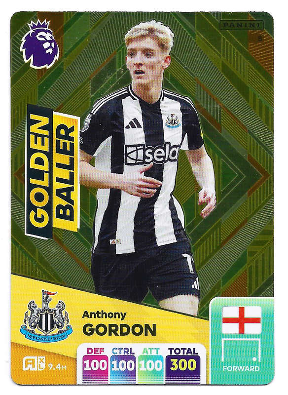 ANTHONY GORDON - PANINI English Premier League 2024/25 - RARE `GOLDEN BALLER` TRADING CARD 8