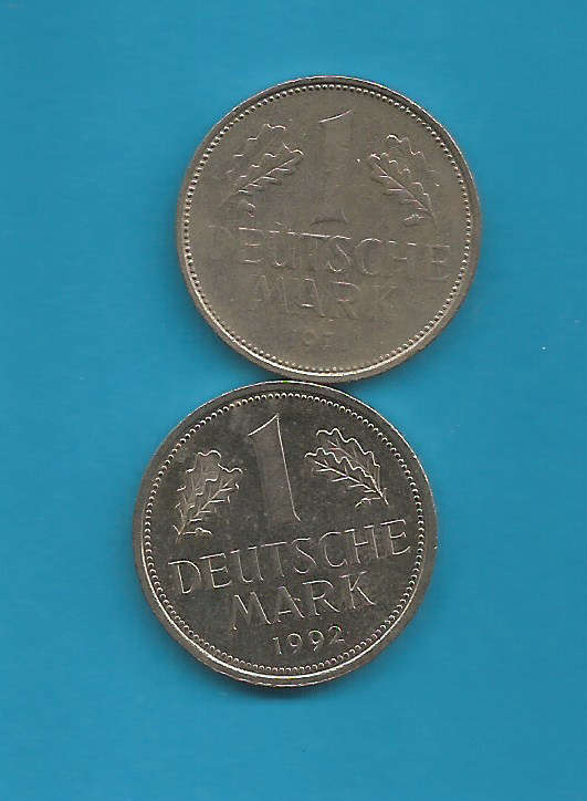 GERMANY -  Lot of 2 1 Mark Coins, 1971 and 1992 - Circulated in Good Condition