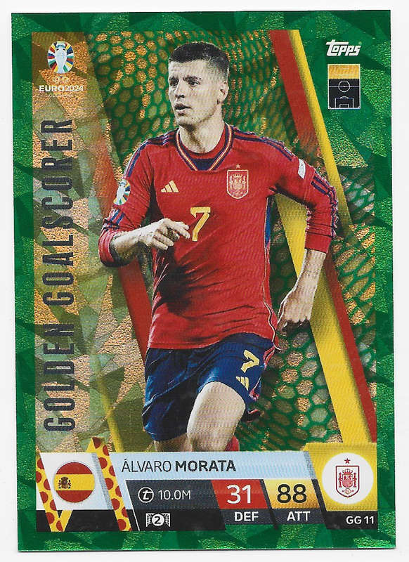ALVARO MORATA - Topps `UEFA EURO 2024` Collection - EMERALD FOIL`GOLDEN GOALSCORER` Trading Card