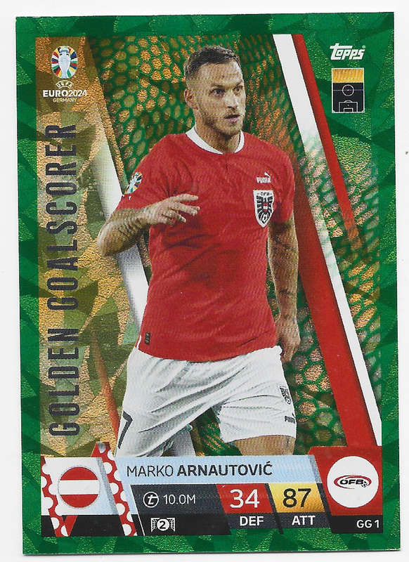 MARKO ARNAUTOVIC - Topps `UEFA EURO 2024` Collection - EMERALD FOIL`GOLDEN GOALSCORER` Trading Card