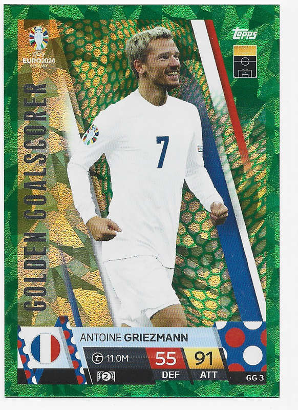 ANTOINE GRIEZMANN - Topps `UEFA EURO 2024` Collection - EMERALD FOIL`GOLDEN GOALSCORER` Trading Card