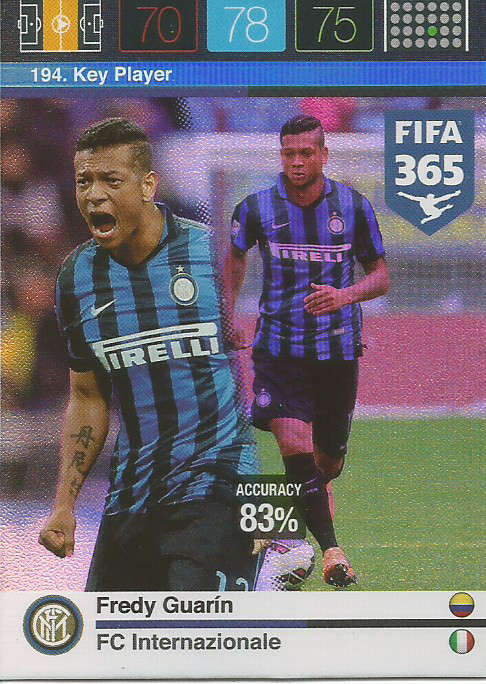 FREDY GUARIN - PANINI "FIFA 365" 2016 COLLECTION - FOIL "GOAL MACHINE" TRADING CARD 194