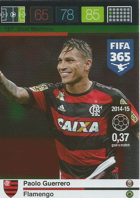 PAOLO GUERRERO - PANINI "FIFA 365" 2016 COLLECTION - FOIL "GOAL MACHINE" TRADING CARD 187