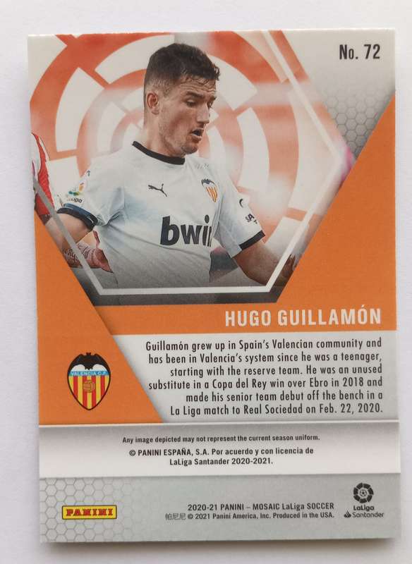HUGO GUILLAMON (Valencia) - PANINI MOSAIC CHROME LA LIGA SPAIN 2021 - ROOKIE CHROME CARD 72