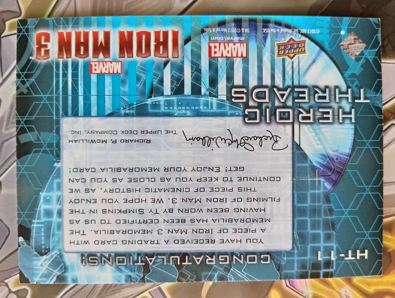 IRONMAN 3 - `2013 the MOVIE` - HARLEY `VERY RARE MEMORABILIA` TRADING CARD