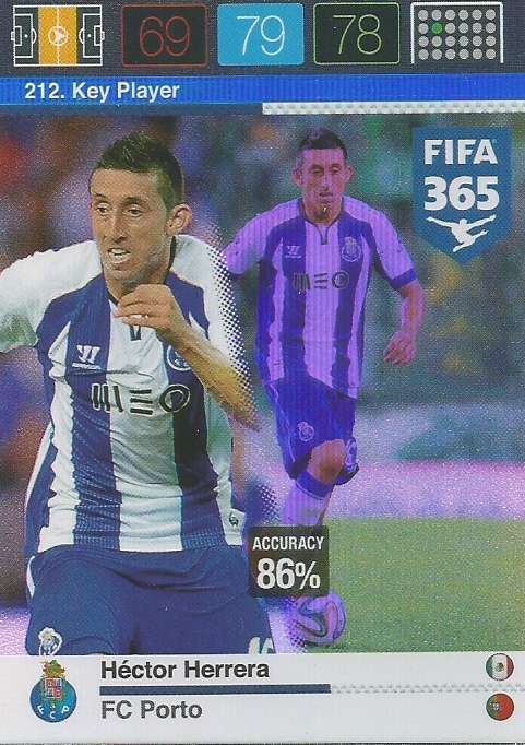 HECTOR HERRERA - PANINI "FIFA 365" 2016 COLLECTION - FOIL "KEY PLAYER" TRADING CARD 212