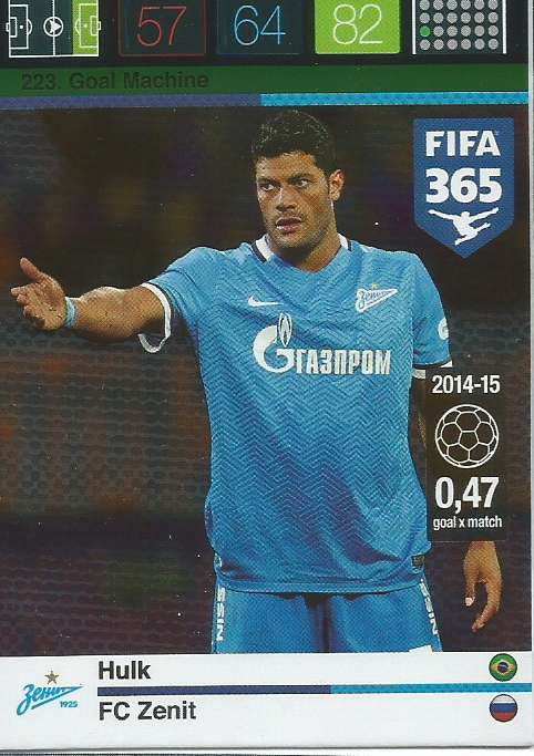 HULK - PANINI "FIFA 365" 2016 COLLECTION - FOIL "GOAL MACHINE" TRADING CARD 223