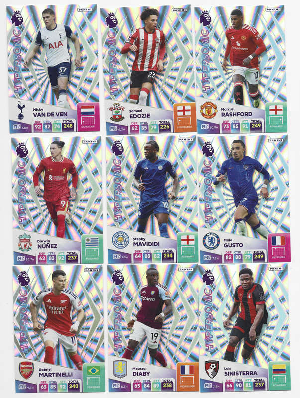 PANINI English Premier League 2024/25 - COMPLETE SET of 9 FOIL "HYPERSONIC" TRADING CARDS