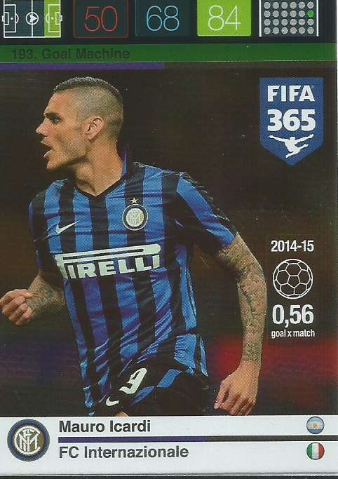 MAURO ICARDI - PANINI "FIFA 365" 2016 COLLECTION - FOIL "GOAL MACHINE" TRADING CARD 193