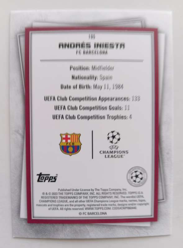ANDRES INIESTA - TOPPS Champ/League Superstars 2023 Legends - YELLOW "LEGEND" TRADING CARD