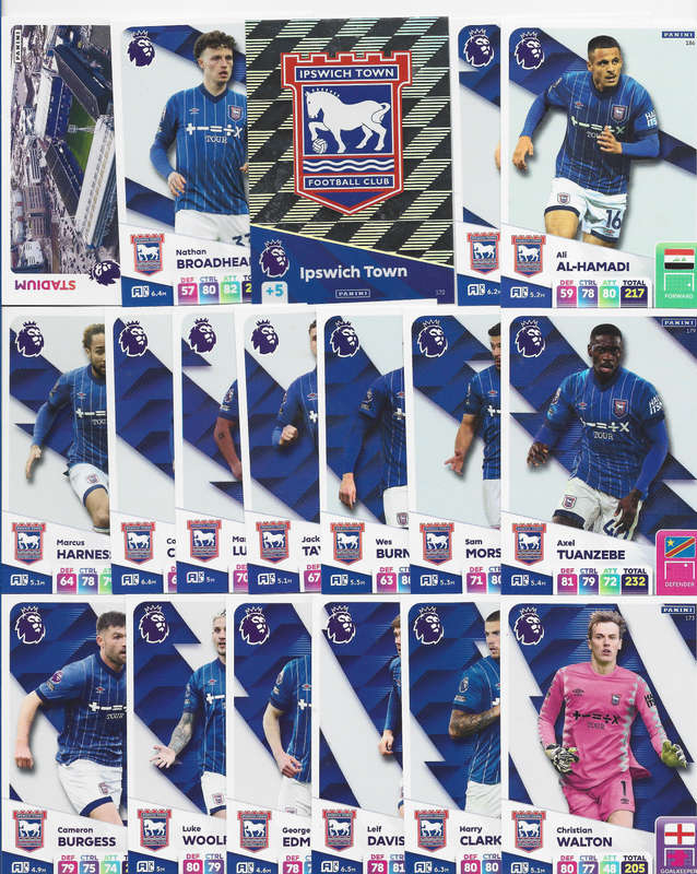 IPSWICH TOWN FC  - PANINI English Premier League 2024/25 - COMPLETE TEAM SET of 18 CARDS
