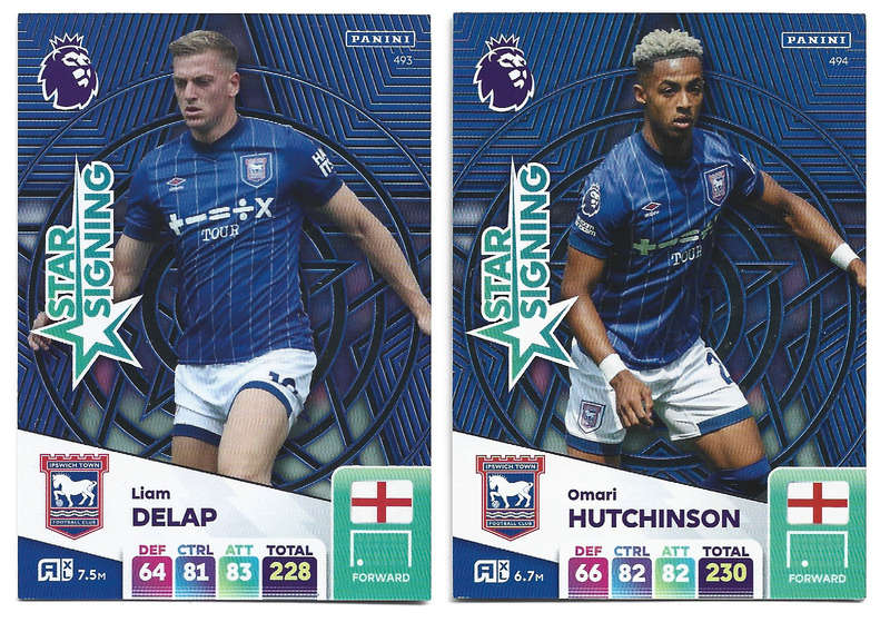 IPSWISH TOWN  - PANINI Eng/Premier League 2025 - COMPLETE SET of 2 "STAR SIGNING" CARDS
