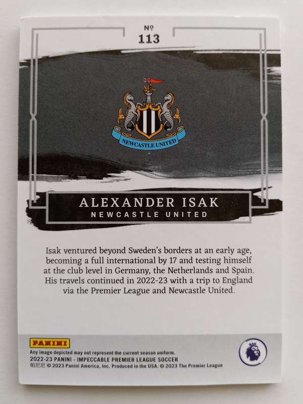 ALEXANDER ISAK (Newcastle) - PANINI IMPECCABLE COLLECTION 2023 - RARE TRADING CARD 23 of 59